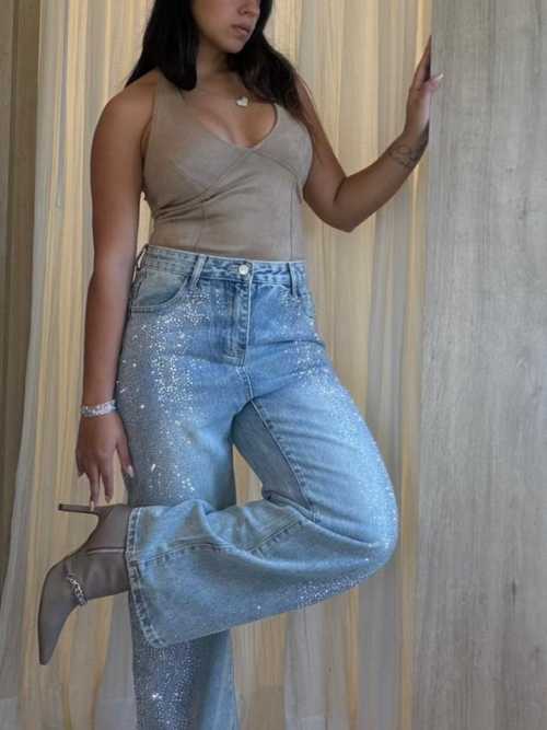 Wide Leg Strass Lateral