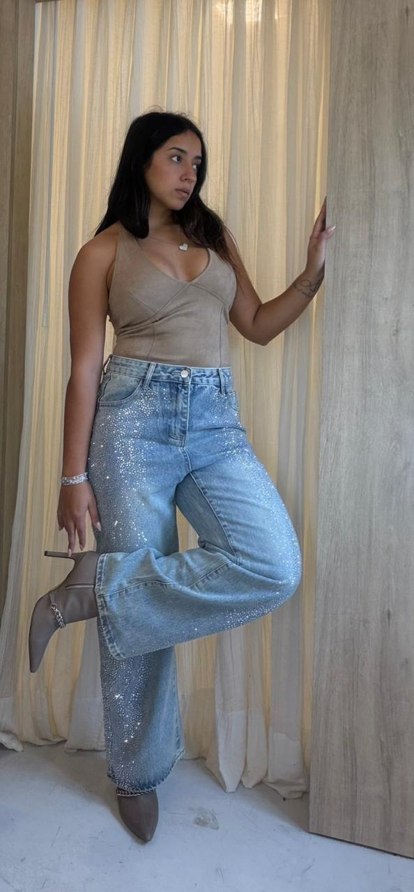 Wide Leg Strass Lateral